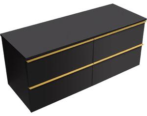 Koupelnová skříňka Velora - černá matná, úchytka zlatá + deska pod umyvadlo Navira Slim - 18 mm - 120x54,8x46,5 cm