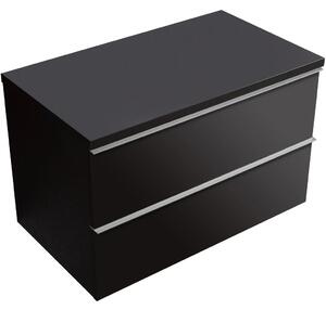 Koupelnová skříňka Velora - černá matná, úchytka chromová + deska pod umyvadlo Navira Pro - 36 mm - 80x56,6x46,5 cm
