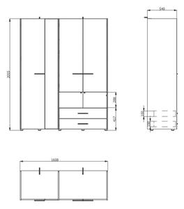 Šatní skříň Caspe - 161x206x54 cm (bílá)