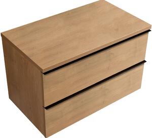 Koupelnová skříňka Velora - dub medový, úchytka černá + deska pod umyvadlo Navira Pro - 36 mm - 80x56,6x46,5 cm