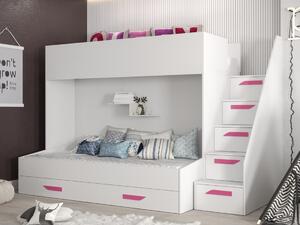Patrová postel Party 16 Barevné provedení: bílá, úchyty: růžové 90x200 cm