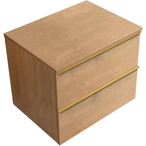 Koupelnová skříňka Velora - dub medový, úchytka zlatá + deska pod umyvadlo Navira Slim - 18 mm - 70x54,8x46,5 cm