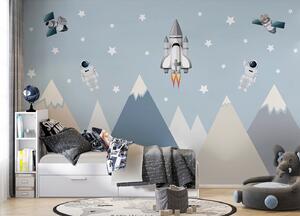 Fototapety Rakety, satelity a astronauti nad horami, Fototapety dětské, u96333 : uwalls.cz