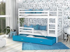 Poschoďová postel Jacek MDF - bílá + jiné varianty Velikost spací plochy: 160x80, Barva: modrá, Matrace: ne