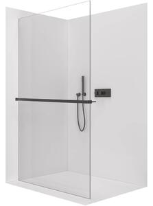 Sprchová zástěna Walk-in Crystal L/P - 10 mm + polička/držák na ručníky - bezvzpěrový systém - černá matná, transparentní sklo - 110x200 cm