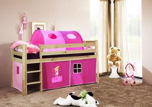Dětská VYVÝŠENÁ postel DOMEČEK růžový - PŘÍRODNÍ