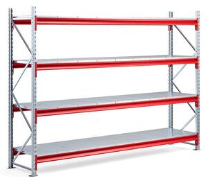 AJ Produkty Skladový regál TOUGH, 2000x2800x600 mm, 4 plechové police