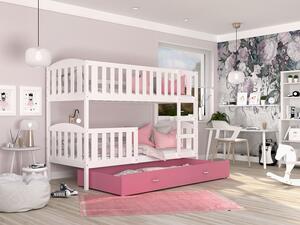 Poschoďová postel Kubus MDF - bílá + varianty Velikost spací plochy: 160x80, Barva: růžová, Matrace: ne