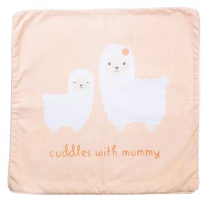 Sass & Belle Světle oranžový bavlněný polštář s motivem lamy a nápisem Cuddles with Mummy 42x40