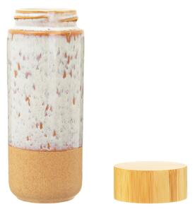 Sass & Belle Bílá keramická láhev s bambusovým víčkem