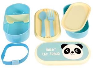Rex London Modrý box na oběd s příborem a motivem pandy Miko The Panda