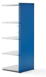 AJ Produkty Kovový regál MIX, přídavný, 1740x630x600 mm, s boční stěnou, modrý, šedé police