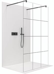 Sprchová zástěna Walk-in Onyx Duo L/P - 8 mm - kulatá vzpěra - černá matná, industriální sklo - 90x200 cm