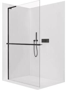 Sprchová zástěna Walk-in Onyx L-levá vzpěra + polička/držák na ručníky - 8 mm - černá matná, transparentní sklo - 30x200 cm
