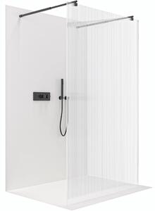 Sprchová zástěna Walk-in Onyx Duo L/P - 8 mm - kulatá vzpěra - černá matná, rýhované sklo - 50x200 cm