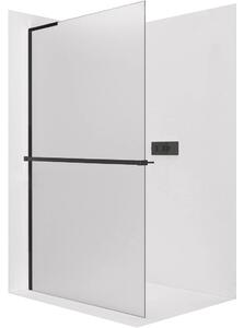 Sprchová zástěna Walk-in Onyx L-levá vzpěra + polička/držák na ručníky - 8 mm - černá matná, mléčné sklo - 30x200 cm