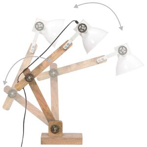 Bílá dřevěná stolní lampa DION v industriálním stylu