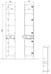 Koupelnová skříňka Linden vysoká (34x190x34 cm, dub / černá)
