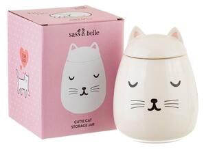 Sass & Belle Bílá úložná krabička s víčkem do koupelny Cutie Cat
