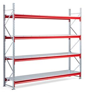 AJ Produkty Skladový regál TOUGH, 2500x2800x600 mm, 4 plechové police