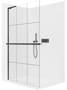 Sprchová zástěna Walk-in Onyx L-levá vzpěra - 8 mm + polička/držák na ručníky - černá matná, industriální sklo - 90x200 cm