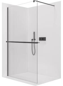 Sprchová zástěna Walk-in Onyx Round L/P - 8 mm - kulatá vzpěra + polička/držák na ručníky - černá matná, transparentní sklo - 30x200 cm