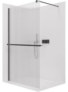 Sprchová zástěna Walk-in Onyx Round L/P - 8 mm + polička/držák na ručníky - kulatá vzpěra - černá matná, rýhované sklo - 50x200 cm