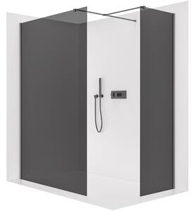 Sprchová zástěna Walk-in Onyx T L/P - 8 mm - hranatá vzpěra - černá matná, grafitové sklo - 100x100x200 cm
