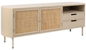 White Label Béžový dřevěný TV stolek s ratanovou výplní WLL AMAYA 150 x 38 cm