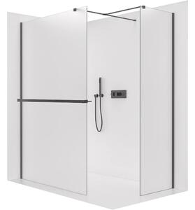 Sprchová zástěna Walk-in Onyx T L/P - 8 mm - hranatá vzpěra + polička/držák na ručníky - černá matná, mléčné sklo - 100x100x200 cm