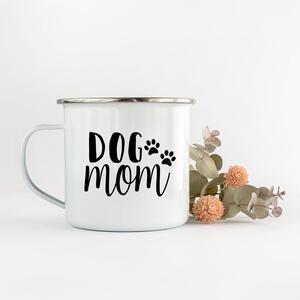 Bílý smaltovaný plecháček s nápisem Dog Mom 360ml