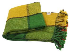 Vlněná deka Perelika XXVII - zelená a žlutá kostka
