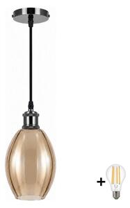 BRILAGI-LED Lustr na lanku RETRO GLASS 1xE27/60W/230V pr. 17cm černá/kouř béžová