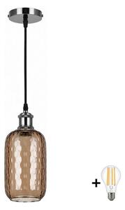 BRILAGI-LED Lustr na lanku RETRO GLASS 1xE27/60W/230V pr. 14 cm černá/kouř hnědá