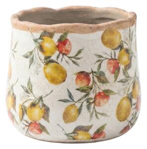Keramický květináč s bílou glazurou a citrony Tuscany S – 11x10 cm