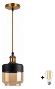 BRILAGI-LED Lustr na lanku RETRO GLASS 1xE27/60W/230V pr. 14cm zlatá/kouř béžová