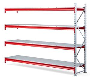 AJ Produkty Skladový regál TOUGH, přídavný, 2000x2700x600 mm, 4 plechové police