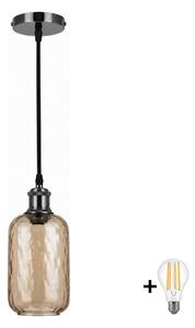 BRILAGI-LED Lustr na lanku RETRO GLASS 1xE27/60W/230V pr. 14 cm černá/kouř hnědá