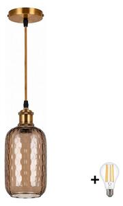 BRILAGI-LED Lustr na lanku RETRO GLASS 1xE27/60W/230V pr. 14 cm zlatá/kouř hnědá