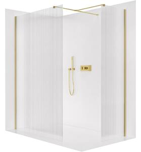 Sprchová zástěna Walk-in Onyx T L/P - 8 mm - hranatá vzpěra - zlatá, rýhované sklo - 60x50x200 cm