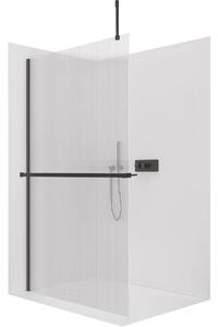 Sprchová zástěna Walk-in Onyx Top Cube L/P - 8 mm - hranatá vzpěra + polička/držák na ručníky - černá matná, rýhované sklo - 50x200 cm