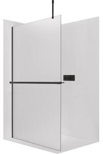 Sprchová zástěna Walk-in Onyx Top Cube L/P - 8 mm - hranatá vzpěra + polička/držák na ručníky - černá matná, mléčné sklo - 30x200 cm