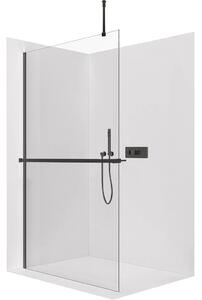 Sprchová zástěna Walk-in Onyx Top Round L/P - 8 mm - kulatá vzpěra + polička/držák na ručníky - černá matná, transparentní sklo - 30x200 cm