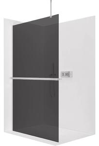 Sprchová zástěna Walk-in Onyx Top Round L/P - 8 mm - kulatá vzpěra + polička/držák na ručníky - chrom, grafitové sklo - 30x200 cm