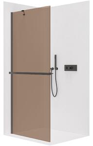 Sprchová zástěna Walk-in Onyx Y L/P - 8 mm + polička/držák na ručníky - černá matná, bronzové sklo - 50x200 cm
