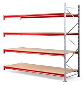AJ Produkty Skladový regál TOUGH, přídavný, 2500x2700x1000 mm, 4 dřevěné police