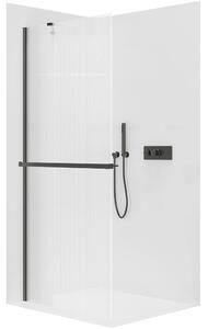 Sprchová zástěna Walk-in Onyx Y L/P - 8 mm + polička/držák na ručníky - černá matná, rýhované sklo - 50x200 cm