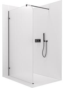 Sprchová zástěna Walk-in Orbis Round - Levá - 8 mm - kulatá vzpěra - černá matná, mléčné sklo - 110x200 cm