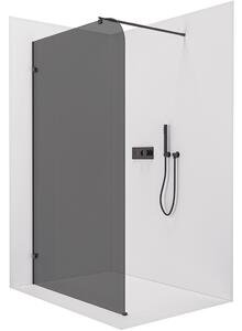 Sprchová zástěna Walk-in Orbis Round L/P - 8 mm - kulatá vzpěra - černá matná, grafitové sklo - 110x200 cm