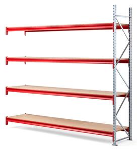 AJ Produkty Skladový regál TOUGH, přídavný, 2500x2700x600 mm, 4 dřevěné police